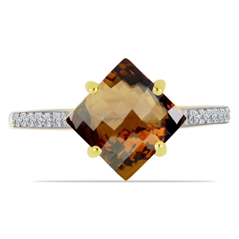 Anel de Prata com Banho de Ouro com Quartzo Cognac e Topázio Branco