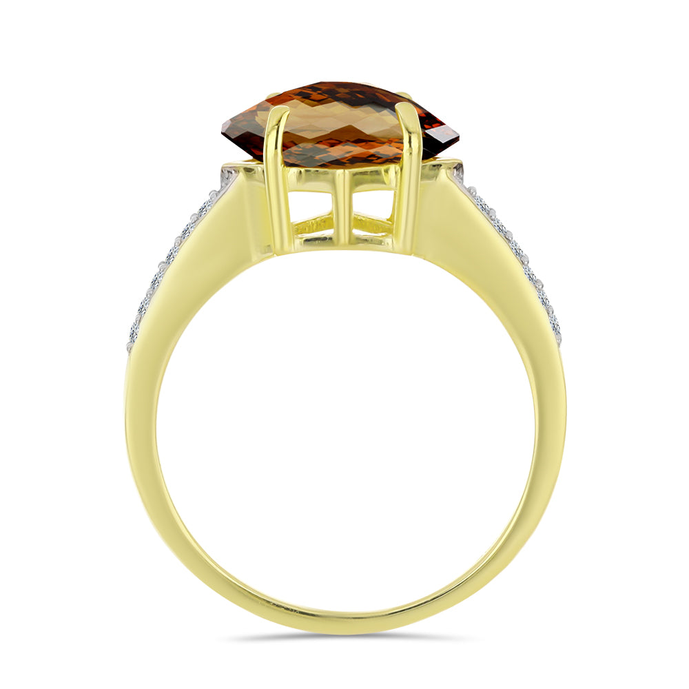 Anel de Prata com Banho de Ouro com Quartzo Cognac e Topázio Branco