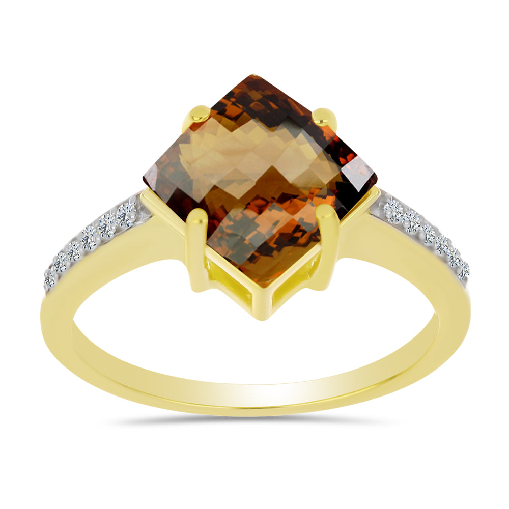 Anel de Prata com Banho de Ouro com Quartzo Cognac e Topázio Branco