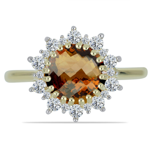 Anel de Prata com Banho de Ouro com Quartzo Cognac e Topázio Branco