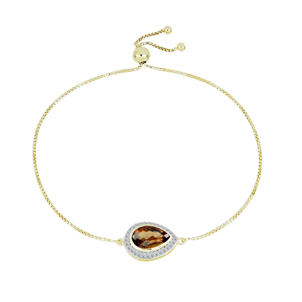Pulseira de Prata com Banho de Ouro com Quartzo Cognac e Topázio Branco  Contraste: Cabeca de Veado (800)