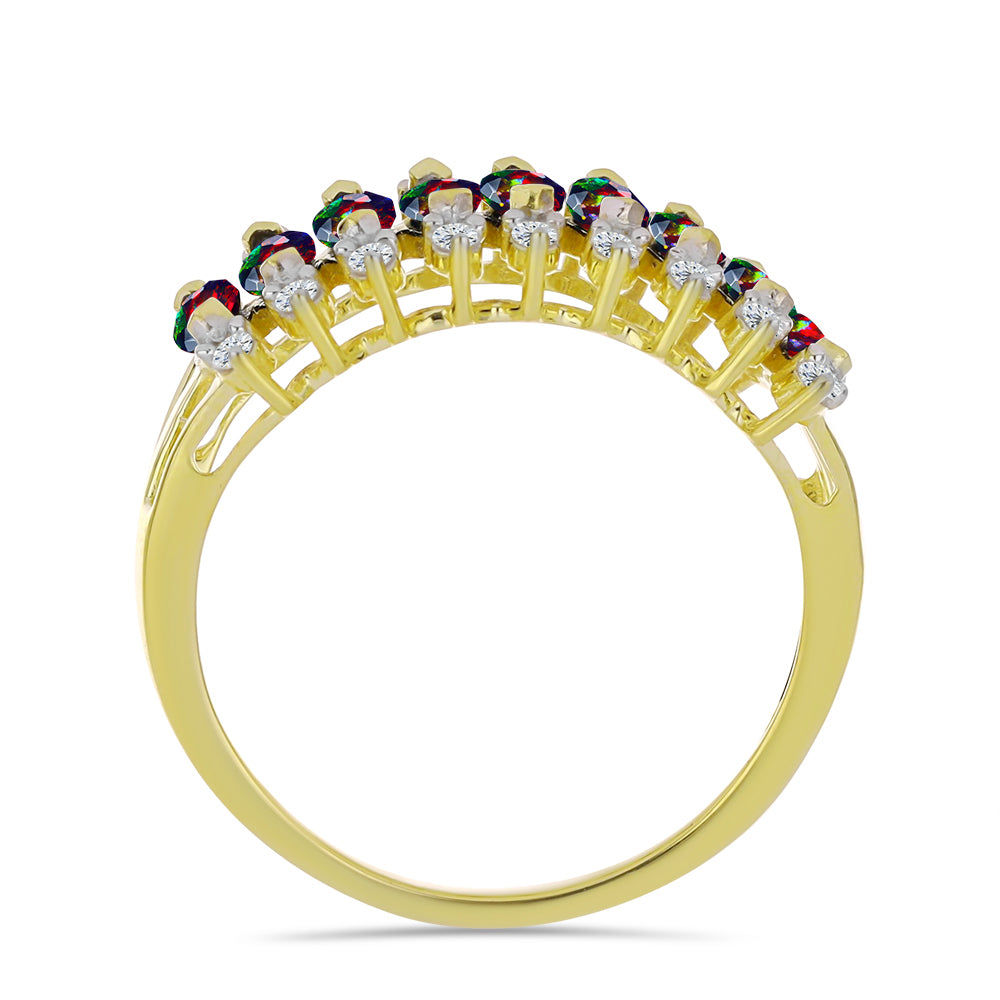 Anel de Prata com Banho de Ouro com Opala Preta de Lega Dembi da Etiópia e Topázio Branco  Contraste: Cabeca de Veado (800) 2 