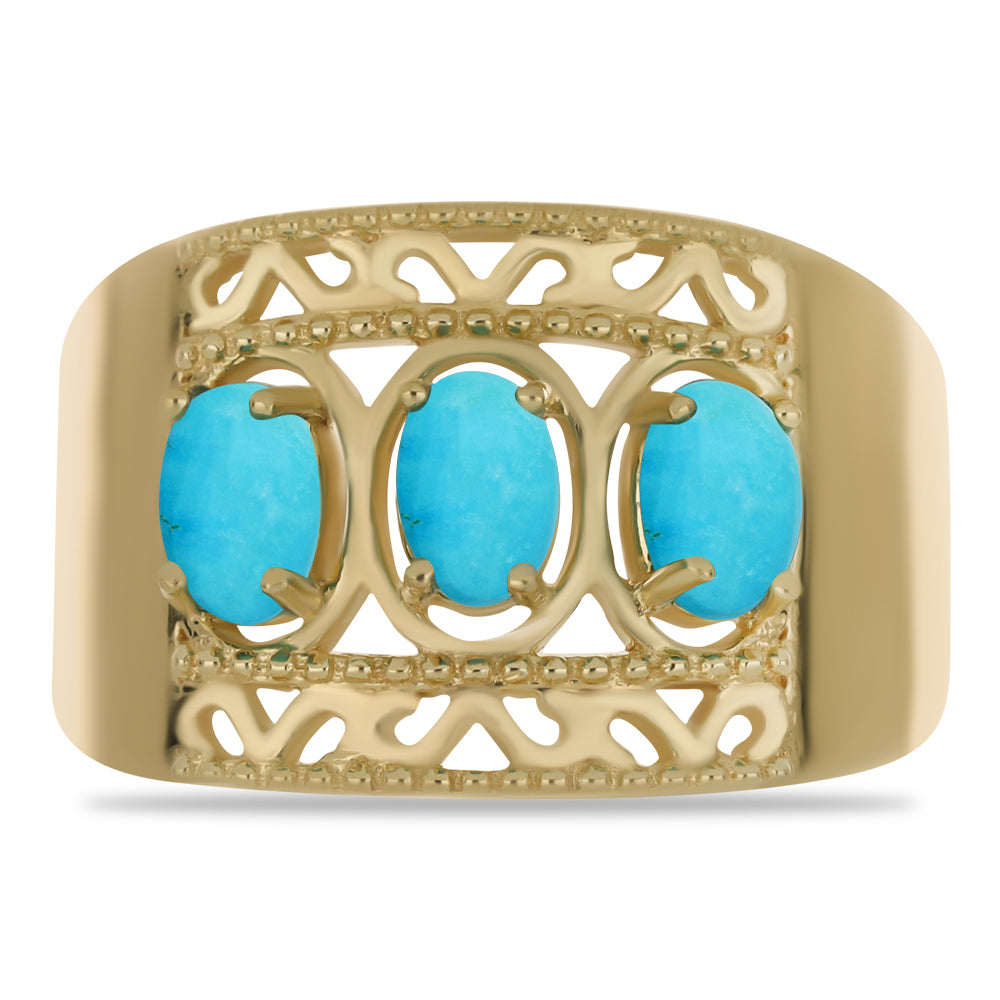 Anel de Prata com Banho de Ouro com Turquesa Bela Adormecida  Contraste: Cabeca de Veado (800) 1 