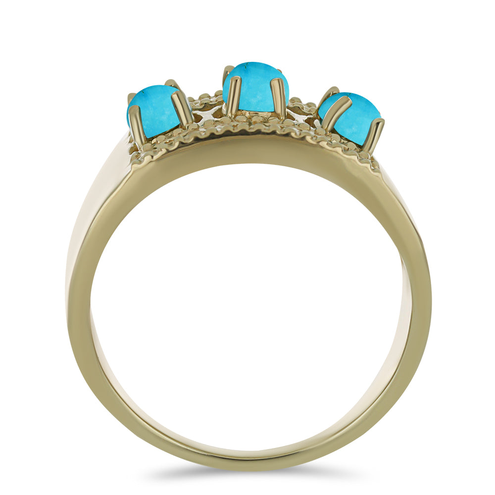 Anel de Prata com Banho de Ouro com Turquesa Bela Adormecida  Contraste: Cabeca de Veado (800)