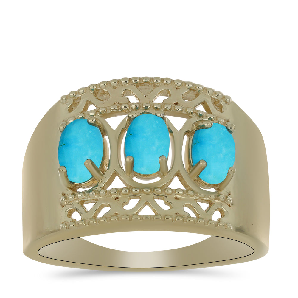 Anel de Prata com Banho de Ouro com Turquesa Bela Adormecida  Contraste: Cabeca de Veado (800) 3 