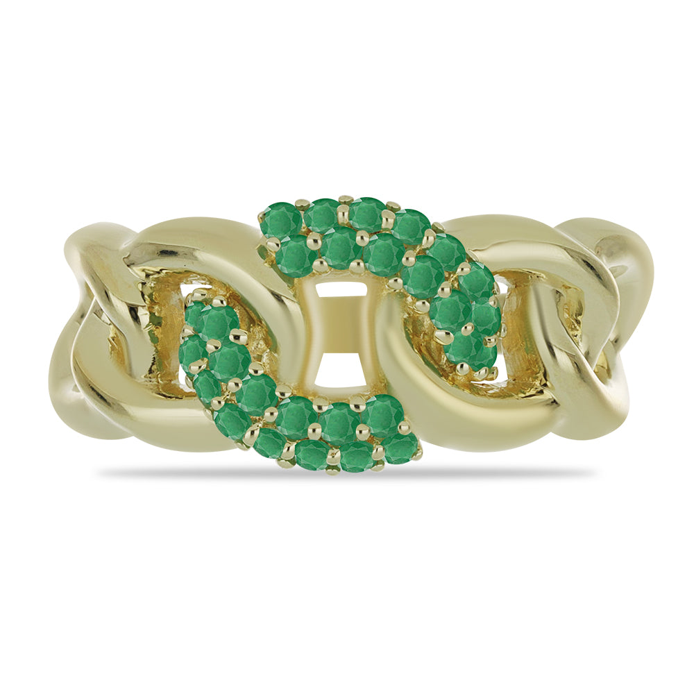 Anel de Prata com Banho de Ouro com Esmeralda do Brasil  Contraste: Cabeca de Veado (800)