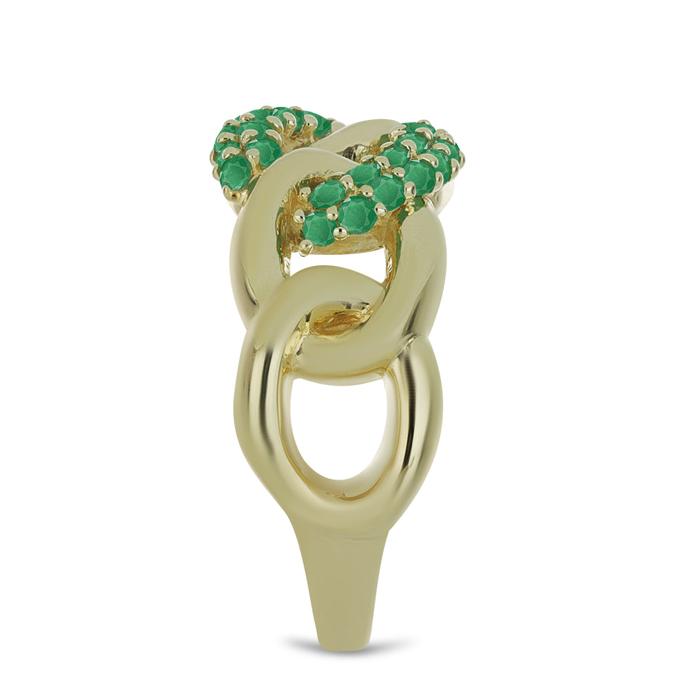 Anel de Prata com Banho de Ouro com Esmeralda do Brasil  Contraste: Cabeca de Veado (800)