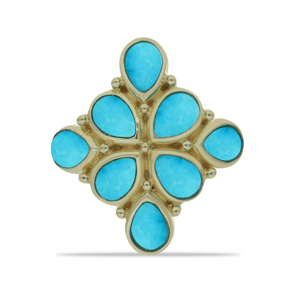 Anel de Prata com Banho de Ouro com Turquesa Bela Adormecida  Contraste: Cabeca de Veado (800) 1 