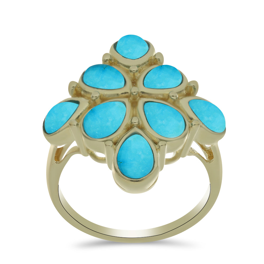 Anel de Prata com Banho de Ouro com Turquesa Bela Adormecida  Contraste: Cabeca de Veado (800) 3 