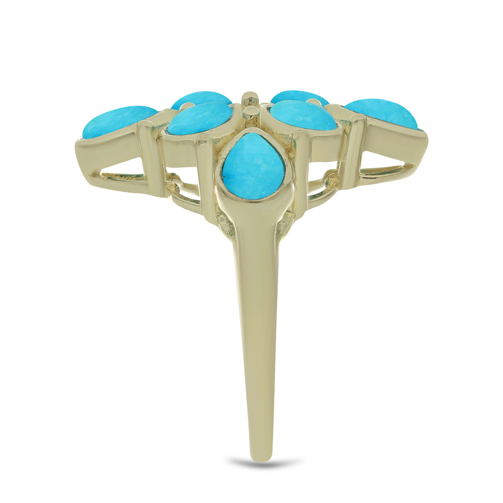 Anel de Prata com Banho de Ouro com Turquesa Bela Adormecida  Contraste: Cabeca de Veado (800) 4 