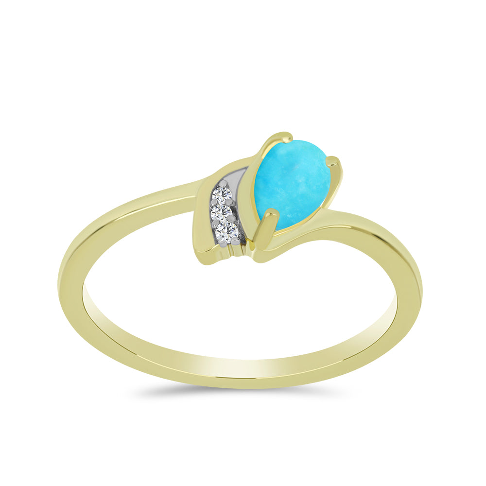 Anel de Prata com Banho de Ouro com Turquesa Bela Adormecida e Topázio Branco