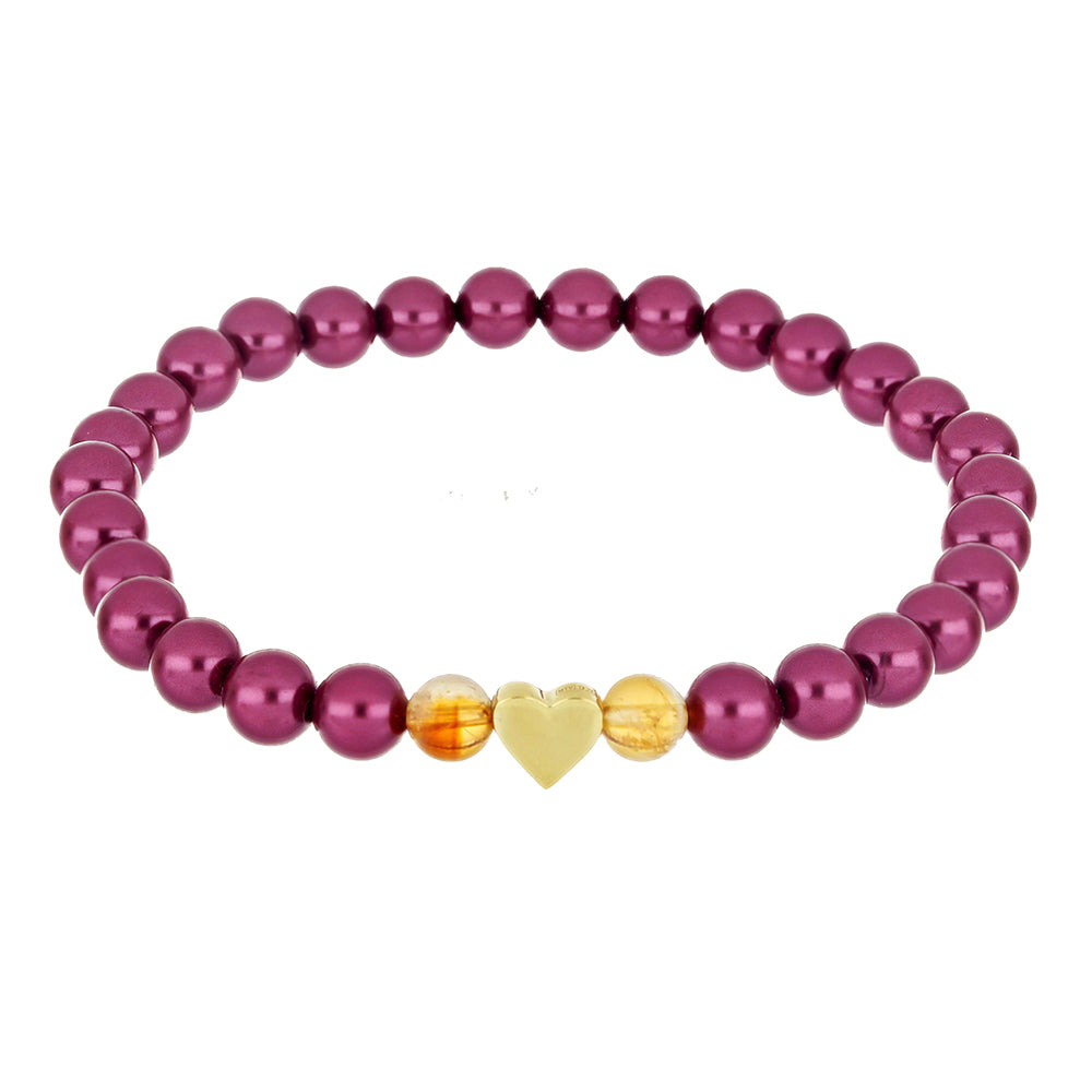 Conjunto de Prata com Banho de Ouro com Pérola de Água Doce Roxo e Citrino de Ural ( Pulseira )