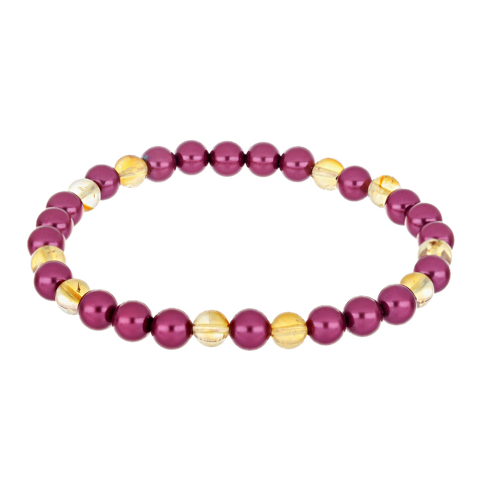 Conjunto de Prata com Banho de Ouro com Pérola de Água Doce Roxo e Citrino de Ural ( Pulseira ) 5 