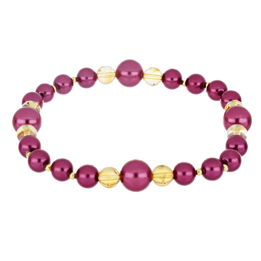 Conjunto de Prata com Banho de Ouro com Pérola de Água Doce Roxo e Citrino de Ural ( Pulseira )