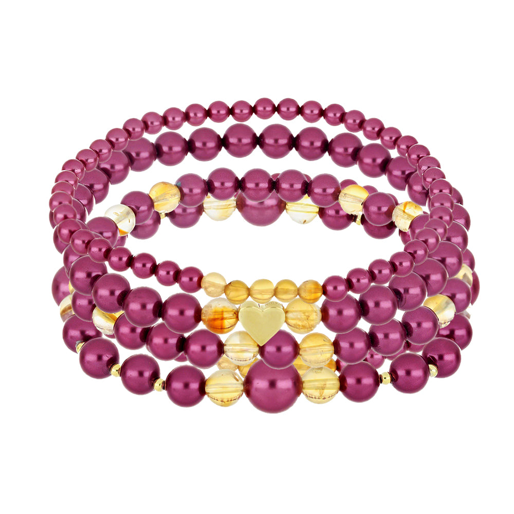 Conjunto de Prata com Banho de Ouro com Pérola de Água Doce Roxo e Citrino de Ural ( Pulseira )