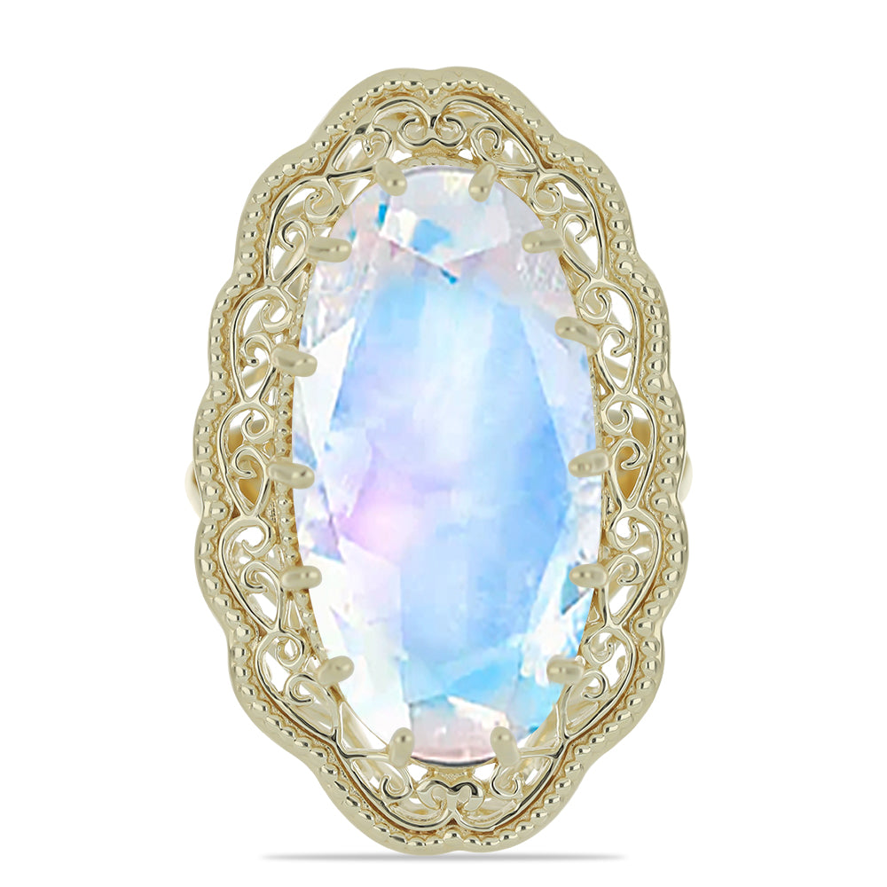 Anel de Prata com Banho de Ouro com Pedra da Lua Arco-íris  Contraste: Cabeca de Veado (800) 1 