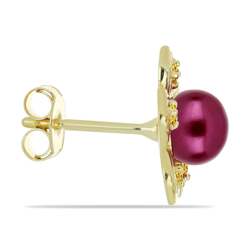 Brincos de Prata com Banho de Ouro com Pérola de Água Doce Roxo e Citrino de Ural 2 