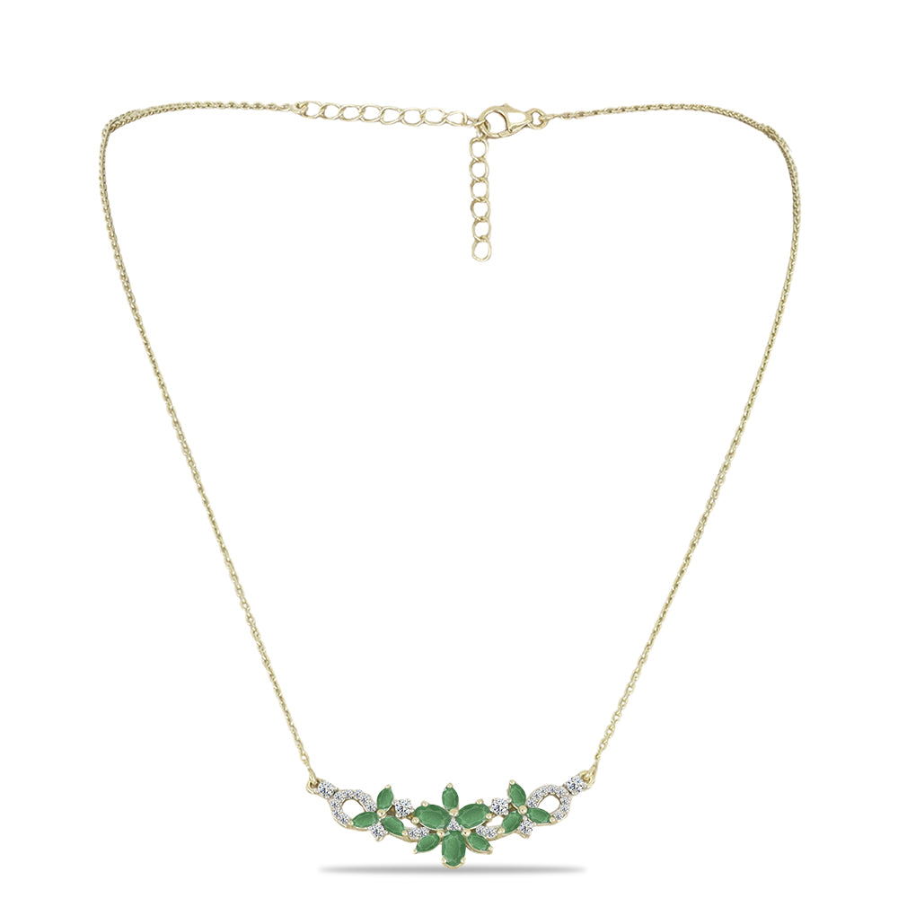 Colar de Prata com Banho de Ouro com Esmeralda do Brasil e Topázio Branco  Contraste: Cabeca de Veado (800) 1 