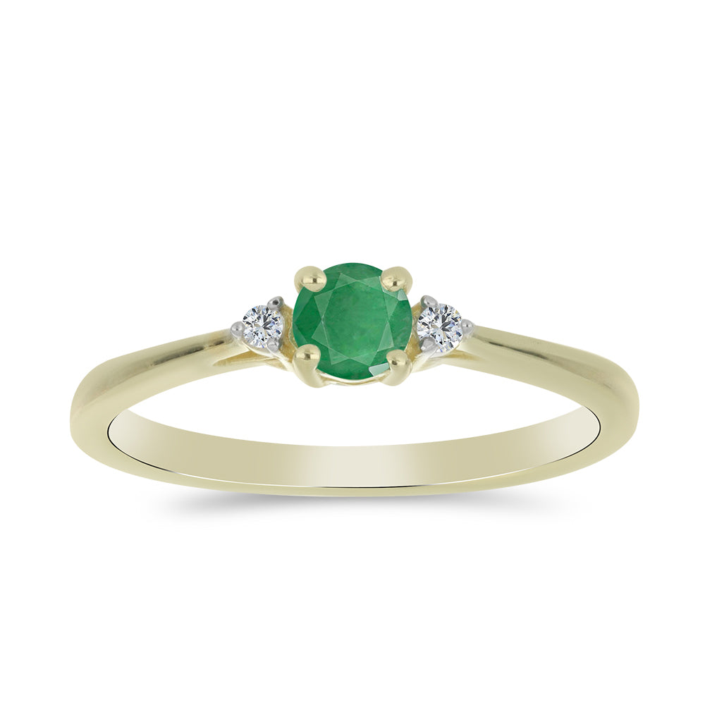 Anel de Prata com Banho de Ouro com Esmeralda do Brasil e Topázio Branco