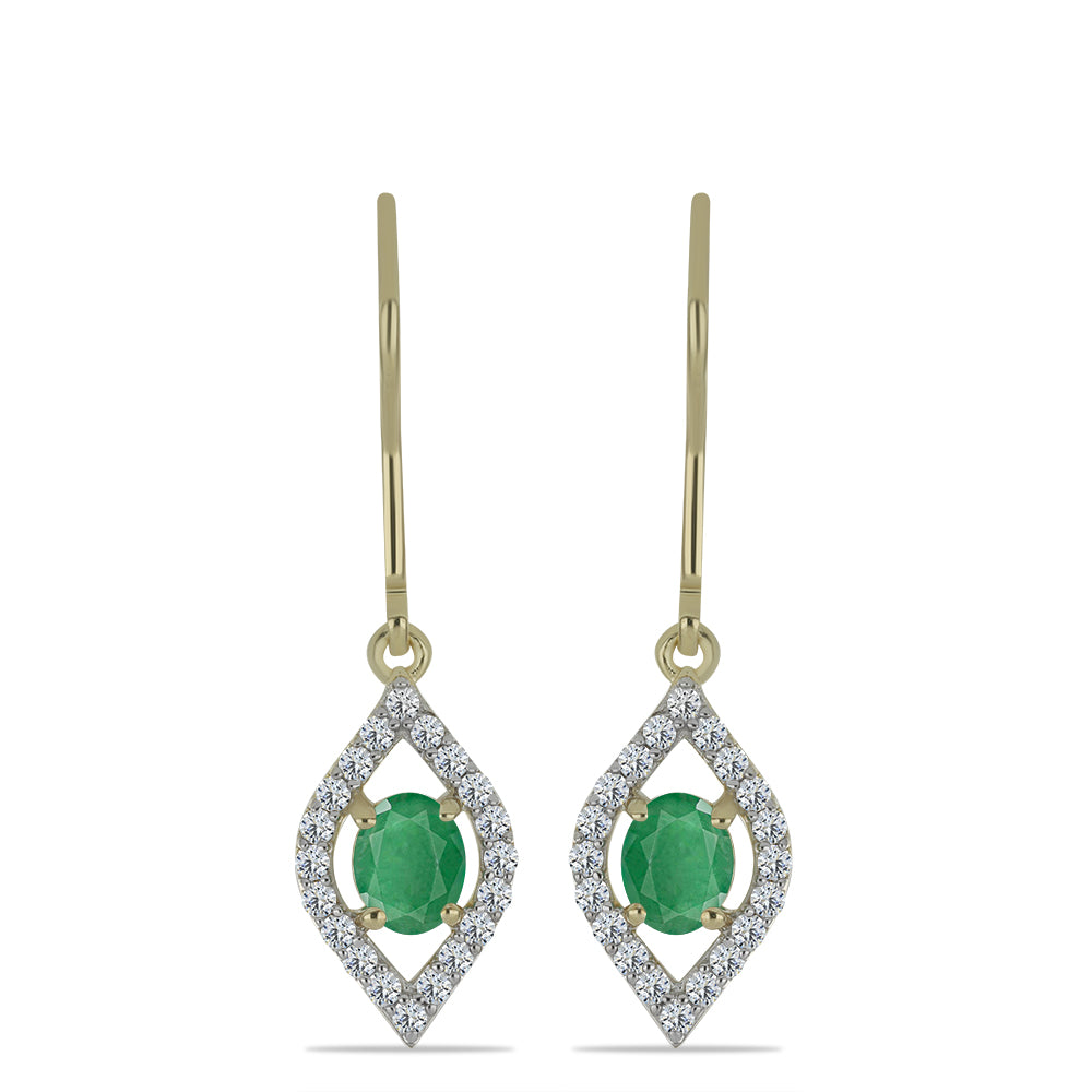 Brincos de Prata com Banho de Ouro com Esmeralda do Brasil e Topázio Branco