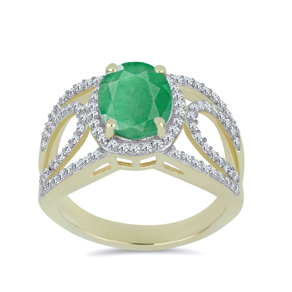 Anel de Prata com Banho de Ouro com Esmeralda do Brasil e Topázio Branco  Contraste: Cabeca de Veado (800) 3 