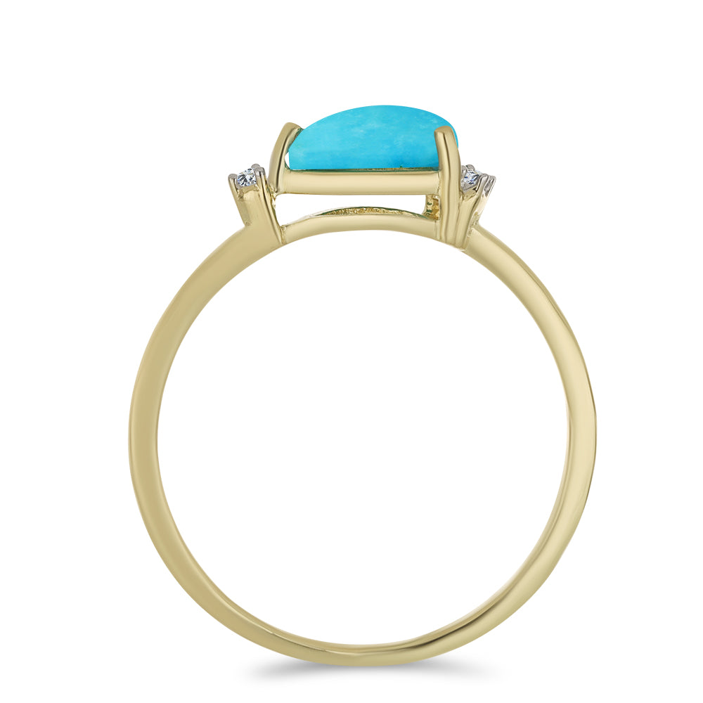 Anel de Prata com Banho de Ouro com Turquesa Bela Adormecida e Topázio Branco 2 