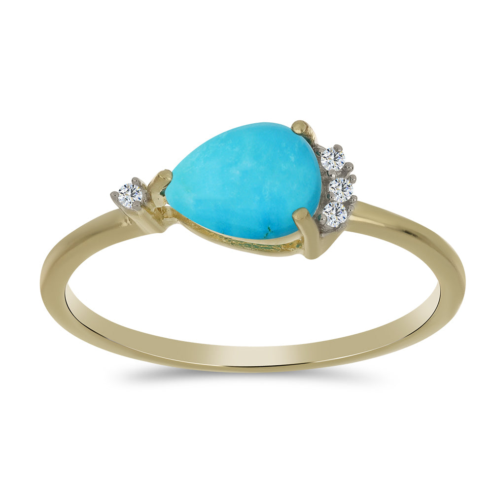 Anel de Prata com Banho de Ouro com Turquesa Bela Adormecida e Topázio Branco