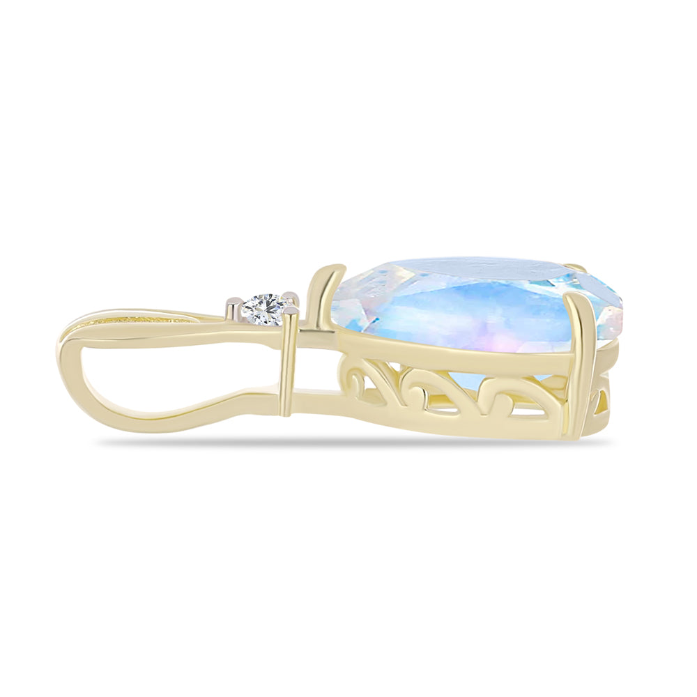 Pendente de Prata com Banho de Ouro com Pedra da Lua Arco-íris e Topázio Branco 2 