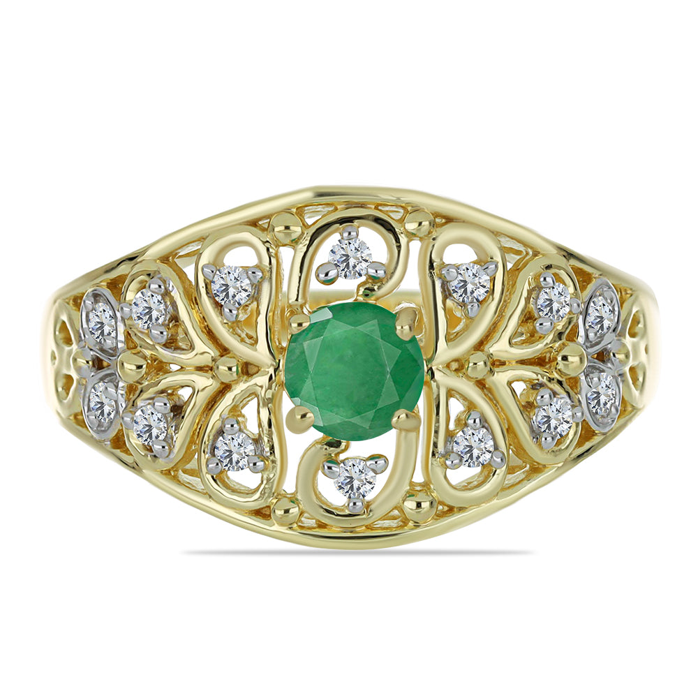 Anel de Prata com Banho de Ouro com Esmeralda do Brasil e Topázio Branco  Contraste: Cabeca de Veado (800) 1 