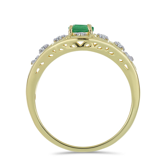Anel de Prata com Banho de Ouro com Esmeralda do Brasil e Topázio Branco  Contraste: Cabeca de Veado (800)