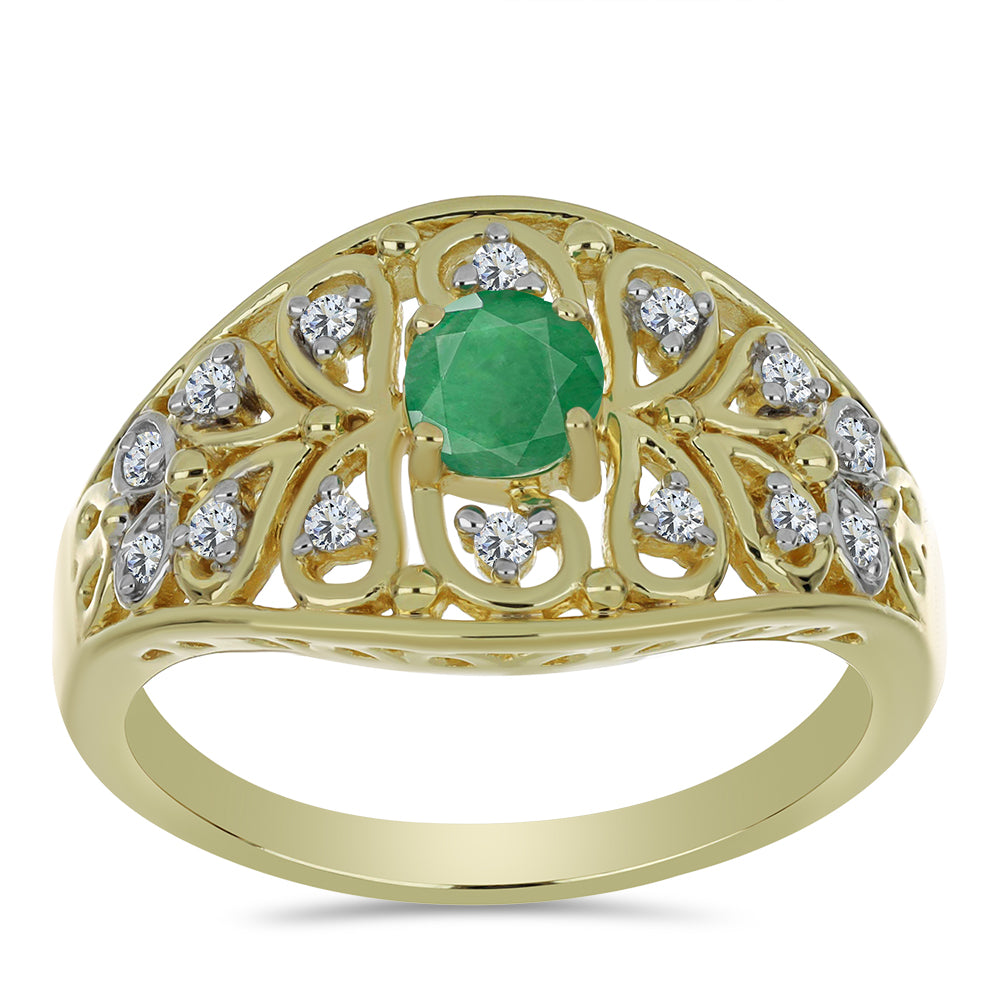 Anel de Prata com Banho de Ouro com Esmeralda do Brasil e Topázio Branco  Contraste: Cabeca de Veado (800) 3 