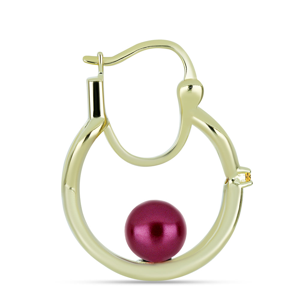 Brincos de Prata com Banho de Ouro com Pérola de Água Doce Roxo e Citrino de Ural