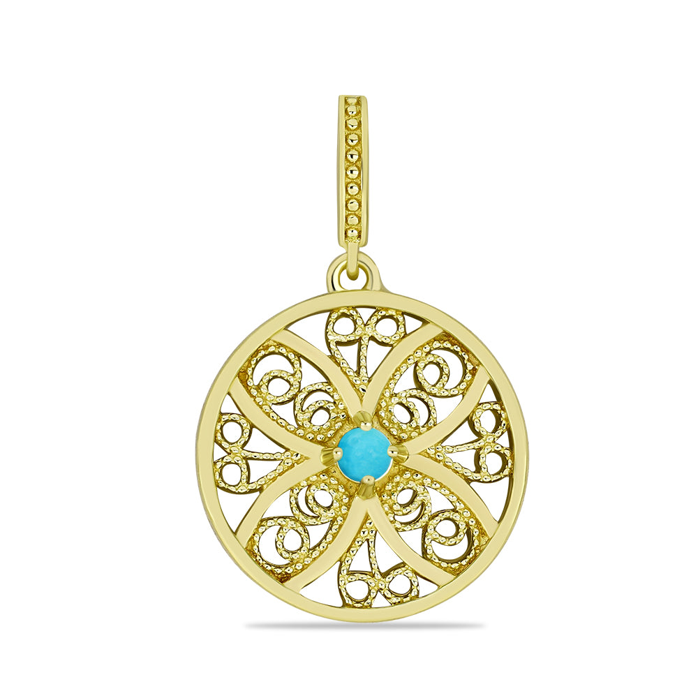 Pendente de Prata com Banho de Ouro com Turquesa Bela Adormecida