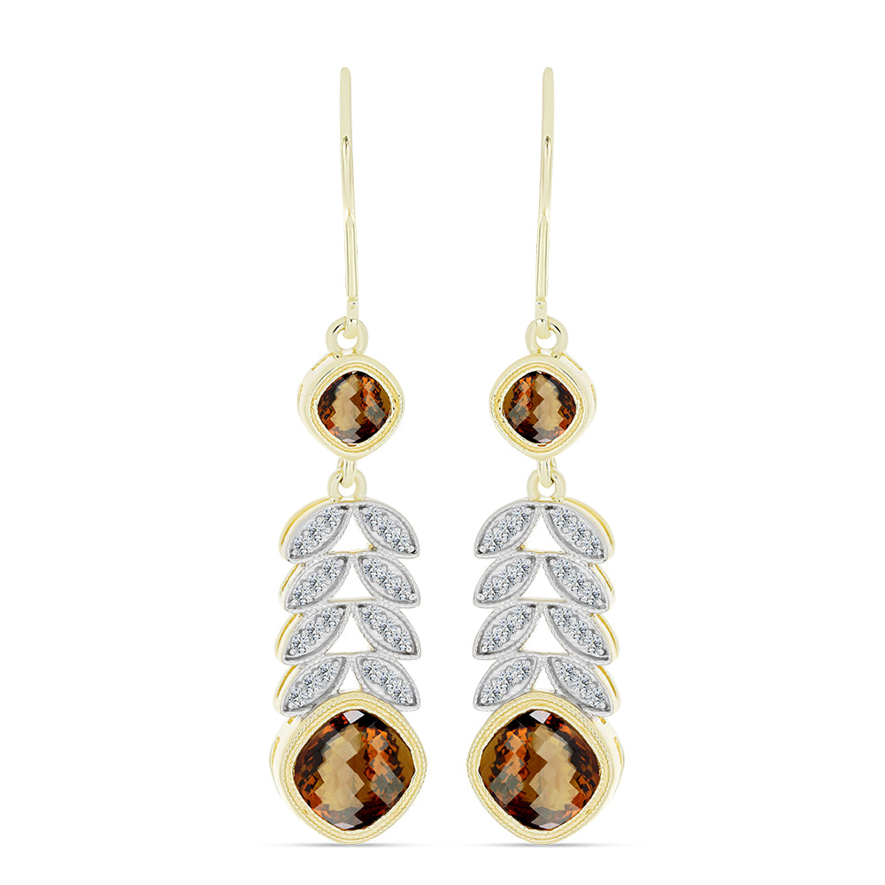 Brincos de Prata com Banho de Ouro com Quartzo Cognac e Topázio Branco  Contraste: Cabeca de Veado (800)