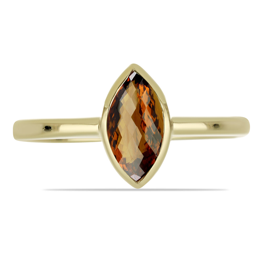 Anel de Prata com Banho de Ouro com Quartzo Cognac 1 