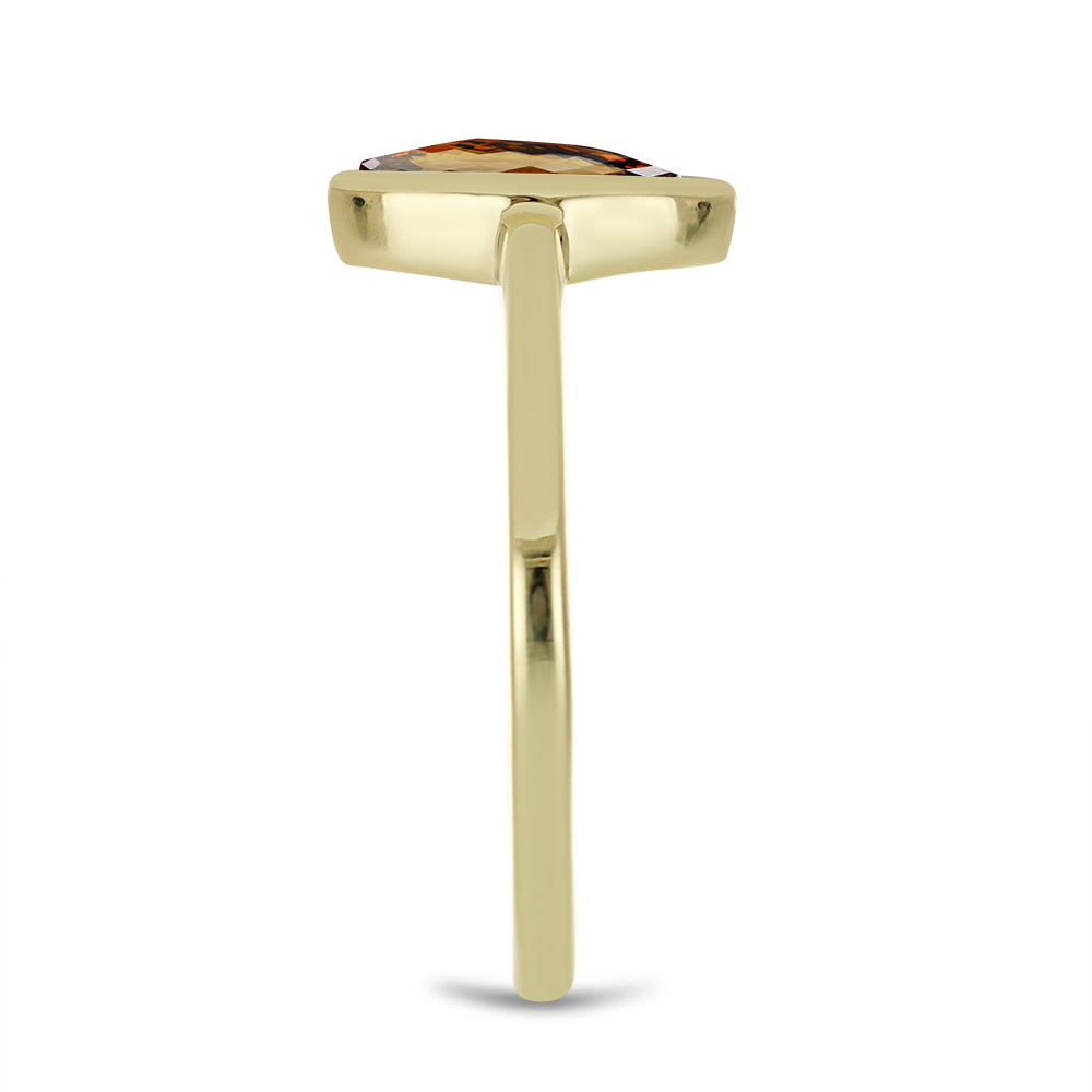 Anel de Prata com Banho de Ouro com Quartzo Cognac 4 