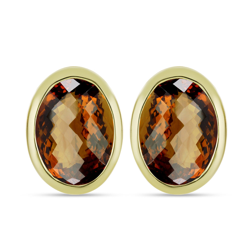 Brincos de Prata com Banho de Ouro com Quartzo Cognac