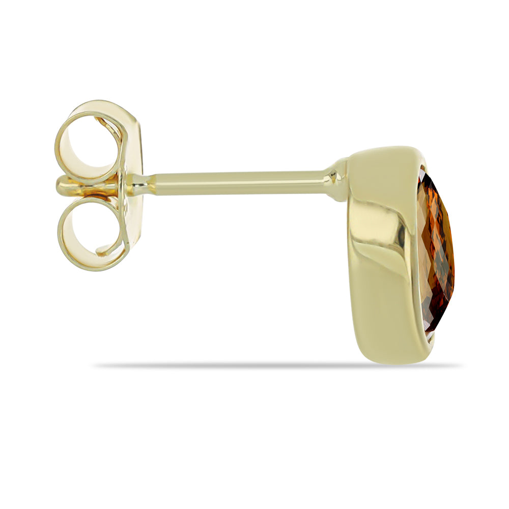 Brincos de Prata com Banho de Ouro com Quartzo Cognac 2 