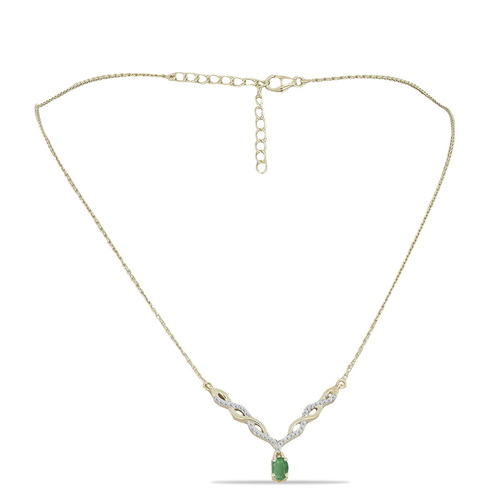 Colar de Prata com Banho de Ouro com Esmeralda do Brasil e Topázio Branco  Contraste: Cabeca de Veado (800) 1 
