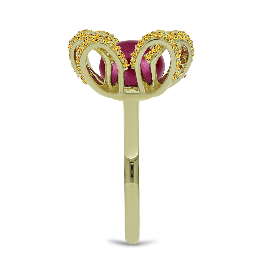 Anel de Prata com Banho de Ouro com Pérola de Água Doce Roxo e Citrino de Ural  Contraste: Cabeca de Veado (800) 4 