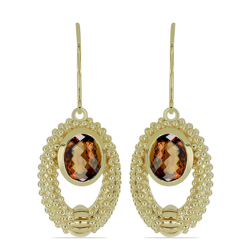 Brincos de Prata com Banho de Ouro com Quartzo Cognac  Contraste: Cabeca de Veado (800) 1 