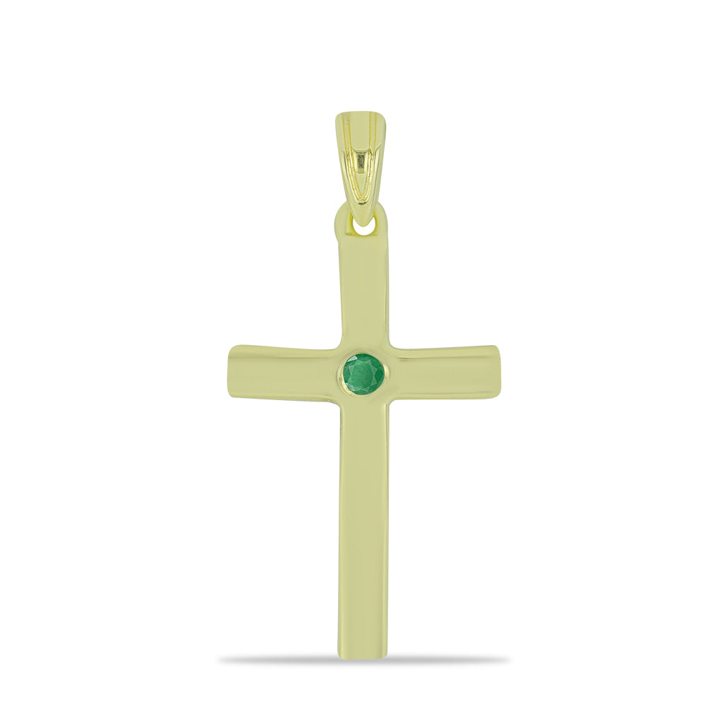 Cruz Pendente de Prata com Banho de Ouro com Esmeralda do Brasil