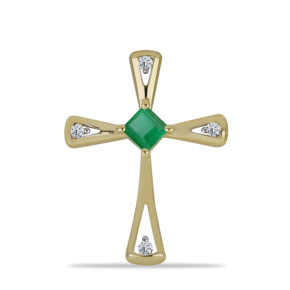 Cruz Pendente de Prata com Banho de Ouro com Esmeralda do Brasil e Topázio Branco 1 