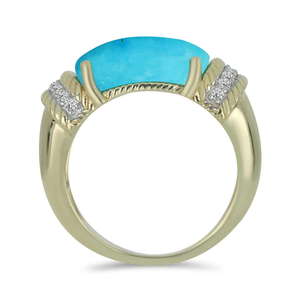 Anel de Prata com Banho de Ouro com Turquesa Bela Adormecida e Topázio Branco  Contraste: Cabeca de Veado (800) 2 