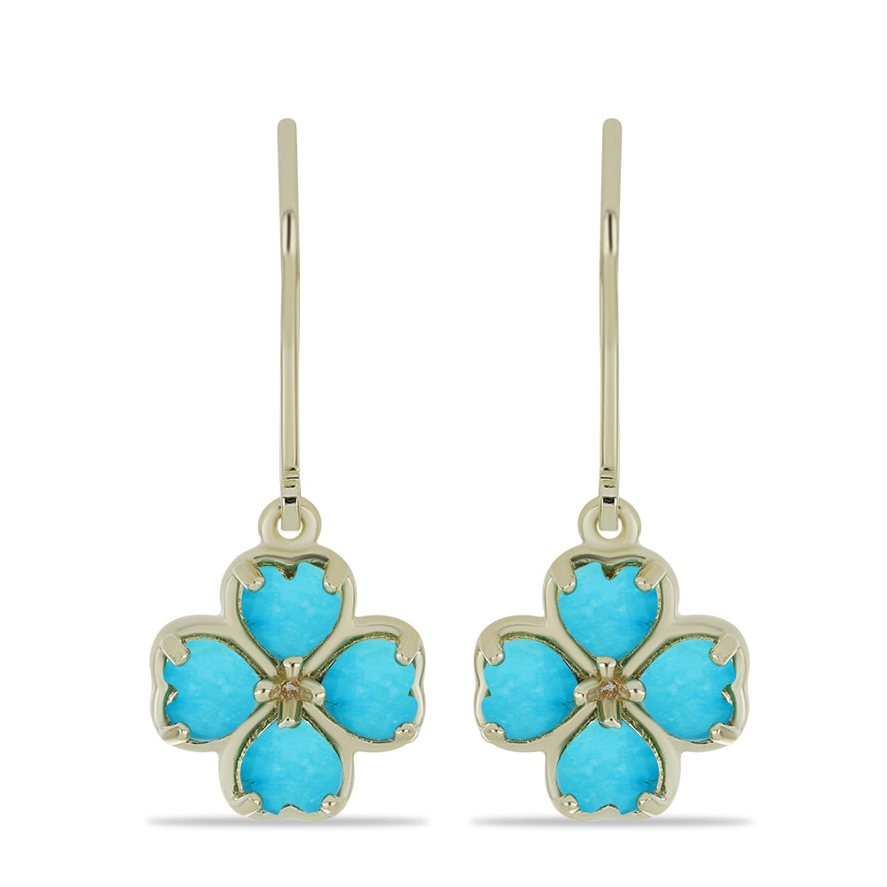 Brincos de Prata com Banho de Ouro com Turquesa Bela Adormecida