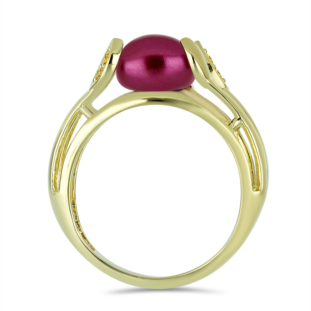 Anel de Prata com Banho de Ouro com Pérola de Água Doce Roxo e Citrino de Ural 3 