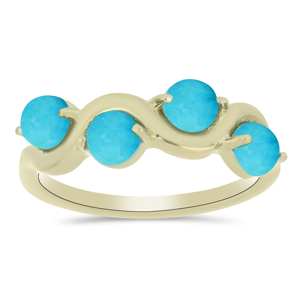 Anel de Prata com Banho de Ouro com Turquesa Bela Adormecida