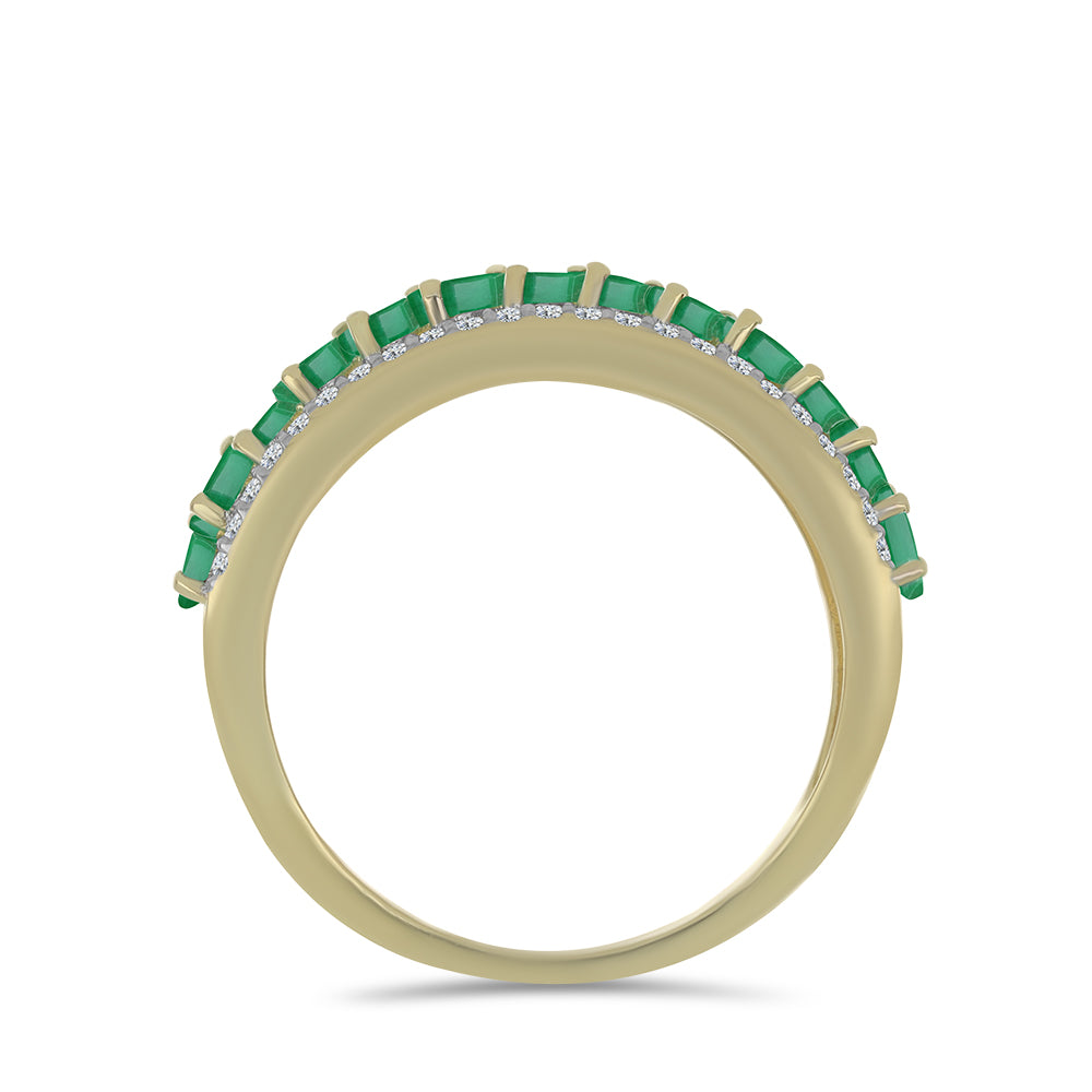 Anel de Prata com Banho de Ouro com Esmeralda do Brasil e Topázio Branco  Contraste: Cabeca de Veado (800) 2 