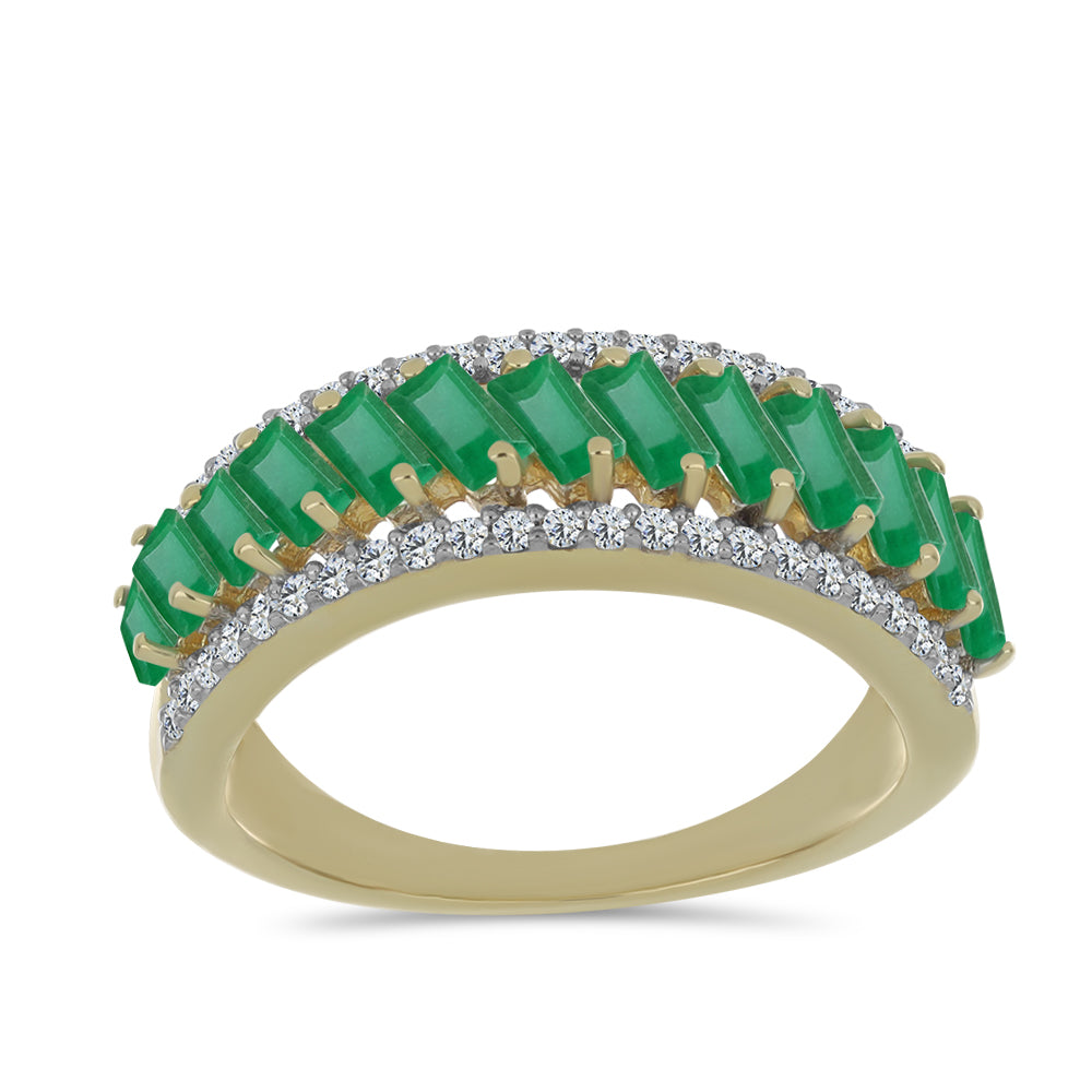 Anel de Prata com Banho de Ouro com Esmeralda do Brasil e Topázio Branco  Contraste: Cabeca de Veado (800) 3 