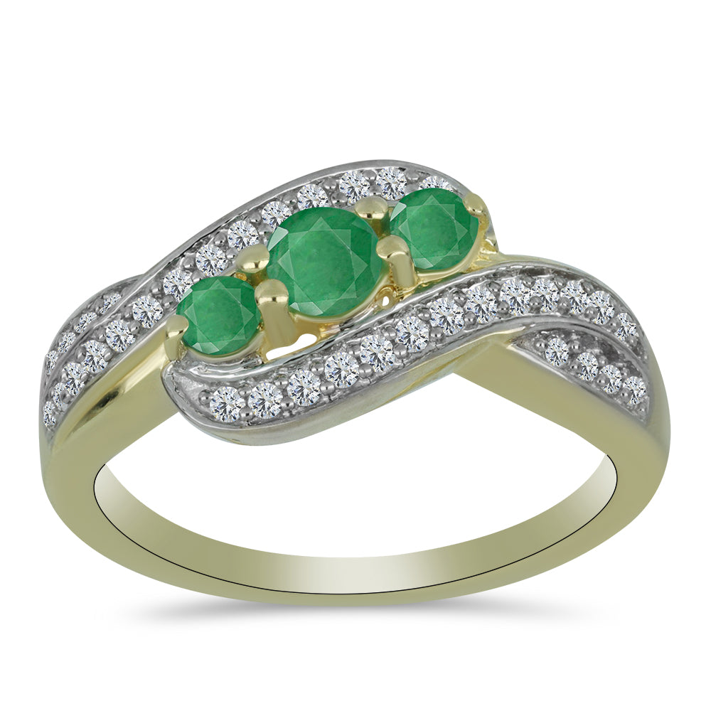 Anel de Prata com Banho de Ouro com Esmeralda do Brasil e Topázio Branco  Contraste: Cabeca de Veado (800) 3 